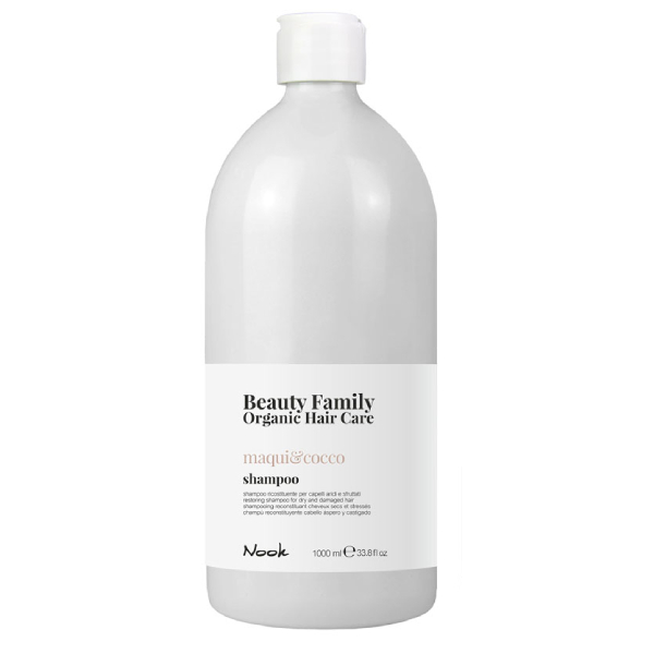 ВЪЗСТАНОВЯВАЩ ШАМПОАН ЗА СУХА И УВРЕДЕНА КОСА – NOOK-BEAUTY FAMILY -MAQUI & COCCO- 1000ml