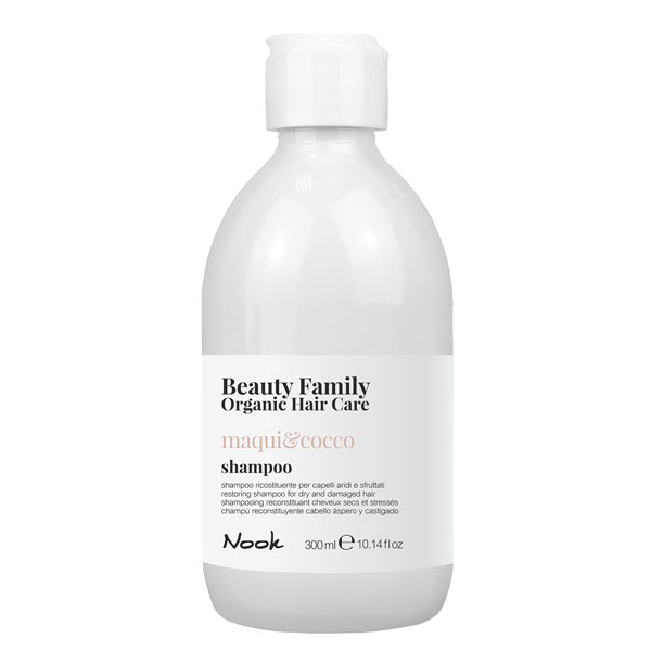 ВЪЗСТАНОВЯВАЩ ШАМПОАН ЗА СУХА И УВРЕДЕНА КОСА – NOOK-BEAUTY FAMILY -MAQUI & COCCO- 300ml